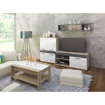 Mobilier living, Bedora, City 9044, 200 x 46 x 170 cm, PAL, sonoma/alb