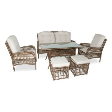 Set De Lounge De Grădină Lady Pouffe, Crem, 6 Piese