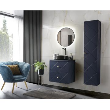 Set Mobilier pentru baie, din pal si MDF, 5 piese, 60 cm, Elegance Bleumarin