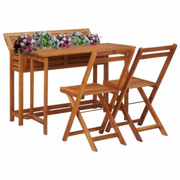 Masă cu jardinieră de balcon cu 2 scaune bistro lemn de acacia