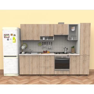 Mobila bucatarie Clara, alb – sonoma, pal melaminat,  lungime 2,8 m