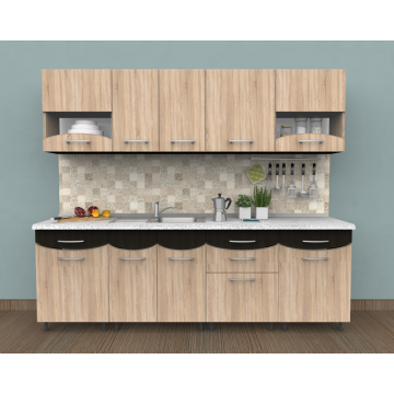 Mobila bucatarie Daky, wenge magia+stejar sonoma, pal melaminat, lungime 2,6 m