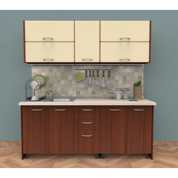 Mobila bucatarie Socub Ana, MDF, maro - crem, blat inclus, lungime 2 m