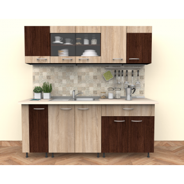 Mobila bucatarie Socub Dana, pal melaminat, wenge - sonoma, blat inclus, lungime 2 m