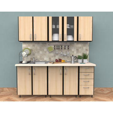 Mobila bucatarie Socub Natalia, pal melaminat, wenge - stejar ferrara, blat inclus, lungime 2 m