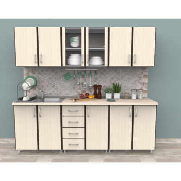 Mobila bucatarie Socub Promo, pal melaminat, wenge - mesteacan, blat inclus, lungime 2.4 m