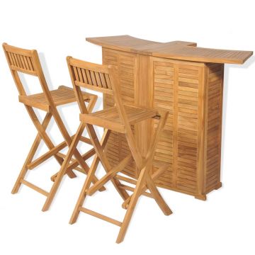 Set de bar cu scaune pliabile 3 piese lemn masiv de tec