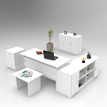 Set mobilier de birou Linta XL, 5 piese, Birou - Biblioteca - Consola - Masa - Rollbox