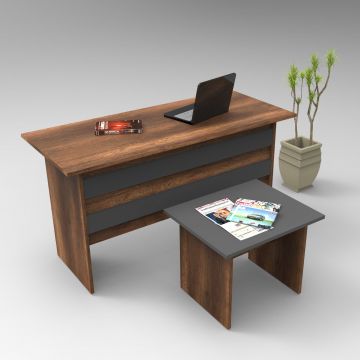 Set de mobilier de birou Serdar, Alb - Nuc - Stejar, Birou - Masuta Set de mobilier de birou Serdar, Alb - Nuc - Stejar, Birou - Masuta