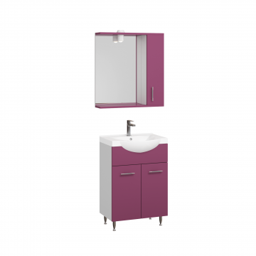 Set mobila baie Badenmob Seria 153, PAL + MDF, baza, lavoar, oglinda, violet, 55 cm