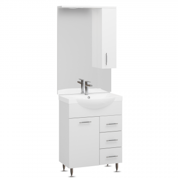 Set mobilier baie Badenmob Seria 153-65, masca cu sertare + lavoar + oglinda, alb