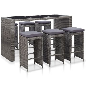 Set mobilier bar de grădină cu perne 7 piese gri poliratan
