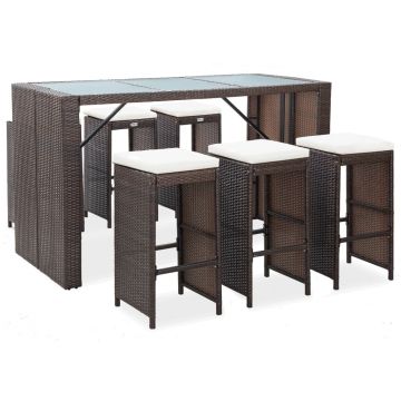 Set mobilier bar de grădină cu perne 7 piese maro poliratan