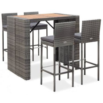 Set mobilier bar exterior 5 piese gri poliratan lemn acacia