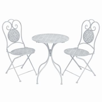 Set mobilier bistro 3 piese alb cenușiu oțel