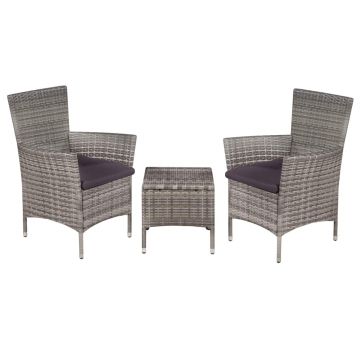 Set mobilier bistro 3 piese gri poliratan