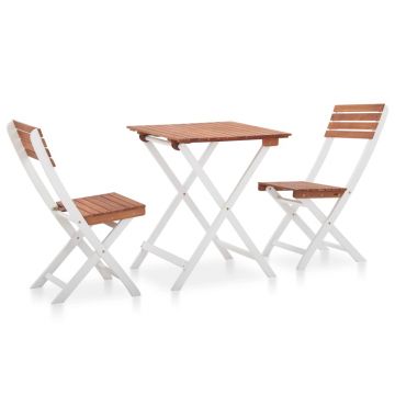 Set mobilier bistro 3 piese maro inchis & alb lemn de acacia
