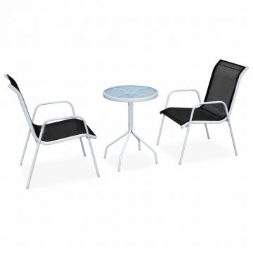 Set mobilier bistro 3 piese negru oțel