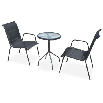 Set mobilier bistro 3 piese negru oțel