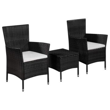 Set mobilier bistro 3 piese negru poliratan