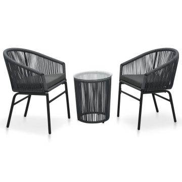 Set mobilier de bistro cu perne 3 piese antracit ratan PVC