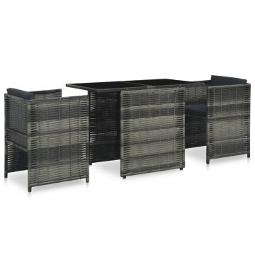 Set mobilier de bistro cu perne 3 piese gri poliratan
