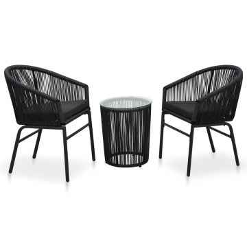 Set mobilier de bistro cu perne 3 piese negru ratan PVC