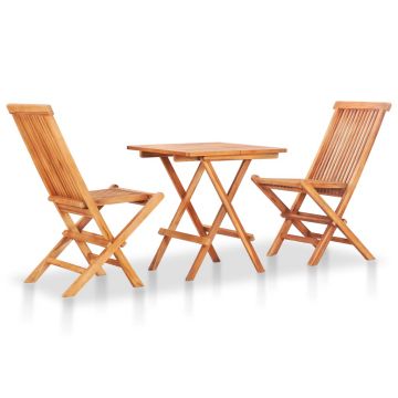 Set mobilier de bistro pliabil 3 piese lemn masiv de tec