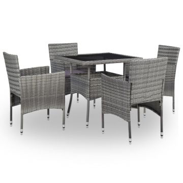 Set mobilier de exterior 5 piese gri poliratan și sticlă