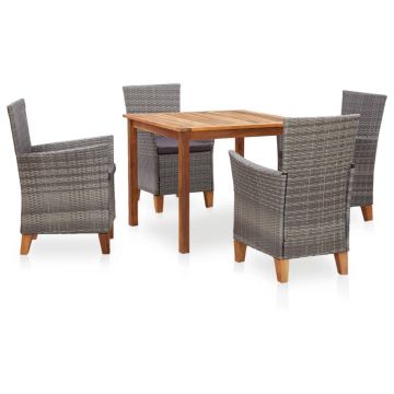 Set mobilier de exterior 5 piese gri poliratan lemn acacia