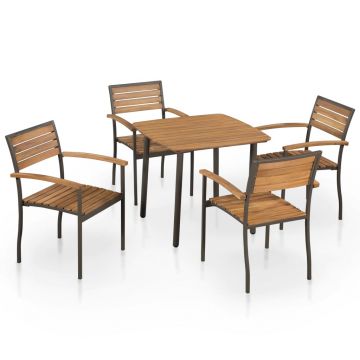 Set mobilier de exterior 5 piese lemn masiv de acacia și oțel