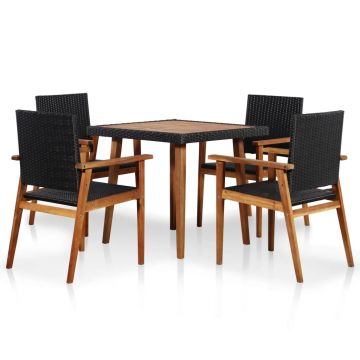 Set mobilier de exterior 5 piese negru și maro poliratan
