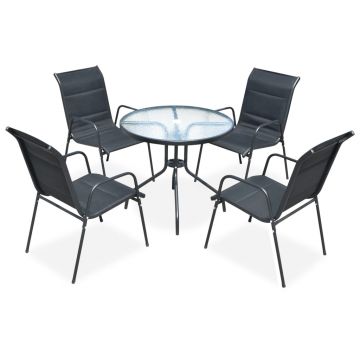 Set mobilier de exterior 5 piese negru oțel