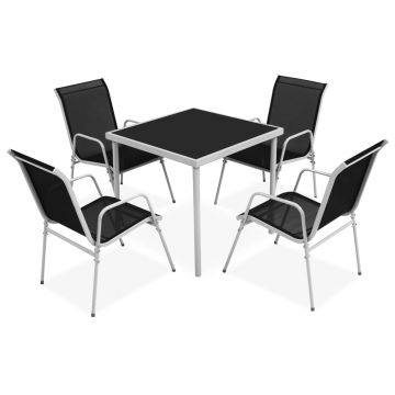 Set mobilier de exterior 5 piese negru oțel