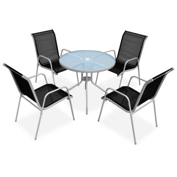 Set mobilier de exterior 5 piese negru oțel
