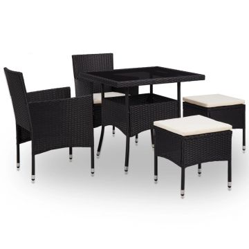 Set mobilier de exterior 5 piese negru poliratan și sticlă