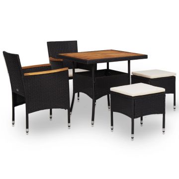 Set mobilier de exterior 5 piese negru poliratan lemn acacia