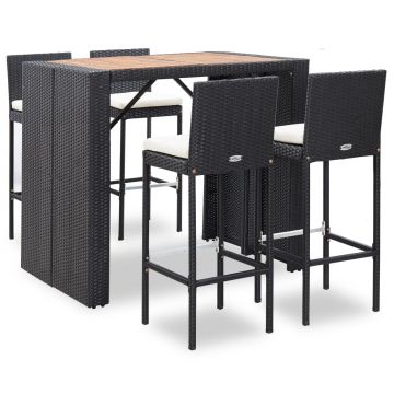 Set mobilier de exterior 5 piese negru poliratan lemn acacia