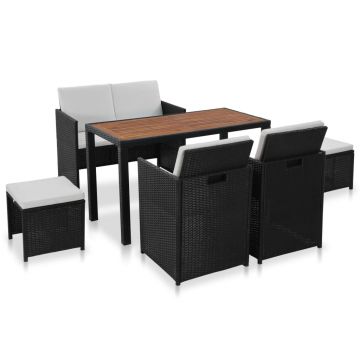 Set mobilier de exterior 6 piese negru poliratan lemn acacia