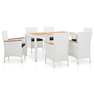 Set mobilier de exterior 7 piese alb poliratan