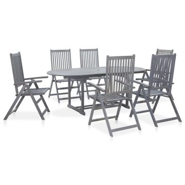 Set mobilier de exterior 7 piese gri lemn masiv de acacia