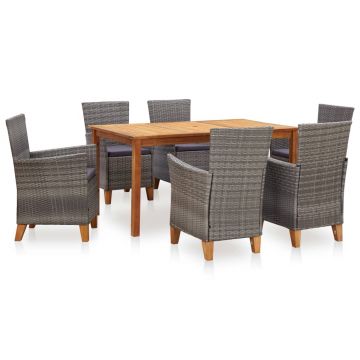 Set mobilier de exterior 7 piese gri poliratan lemn acacia