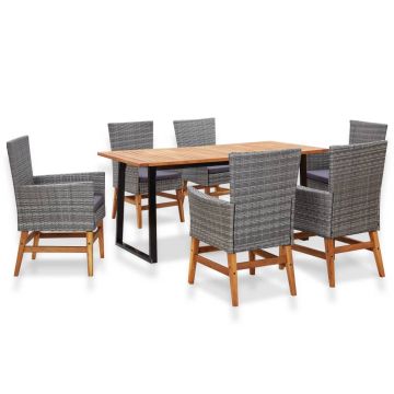 Set mobilier de exterior 7 piese gri poliratan lemn acacia
