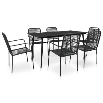 Set mobilier de exterior 7 piese negru frânghie și oțel