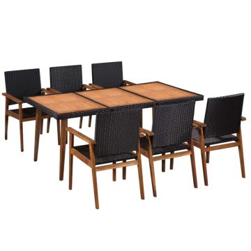 Set mobilier de exterior 7 piese negru și maro poliratan
