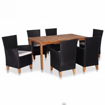 Set mobilier de exterior 7 piese negru și maro poliratan