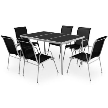 Set mobilier de exterior 7 piese negru oțel