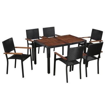 Set mobilier de exterior 7 piese negru poliratan lemn acacia