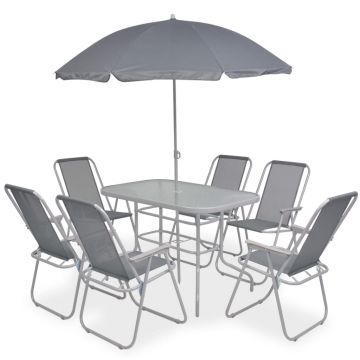 Set mobilier de exterior 8 piese gri oțel și textilenă