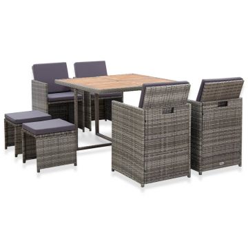Set mobilier de exterior 9 piese antracit poliratan și acacia